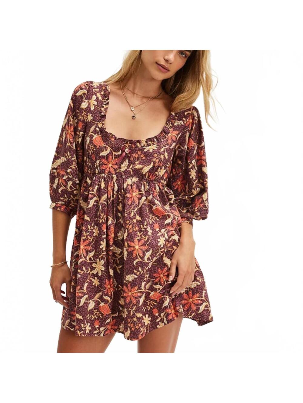 FREE PEOPLE Lola Mini Dress Mocha Combo Mini Tie Back  Size L # 1374